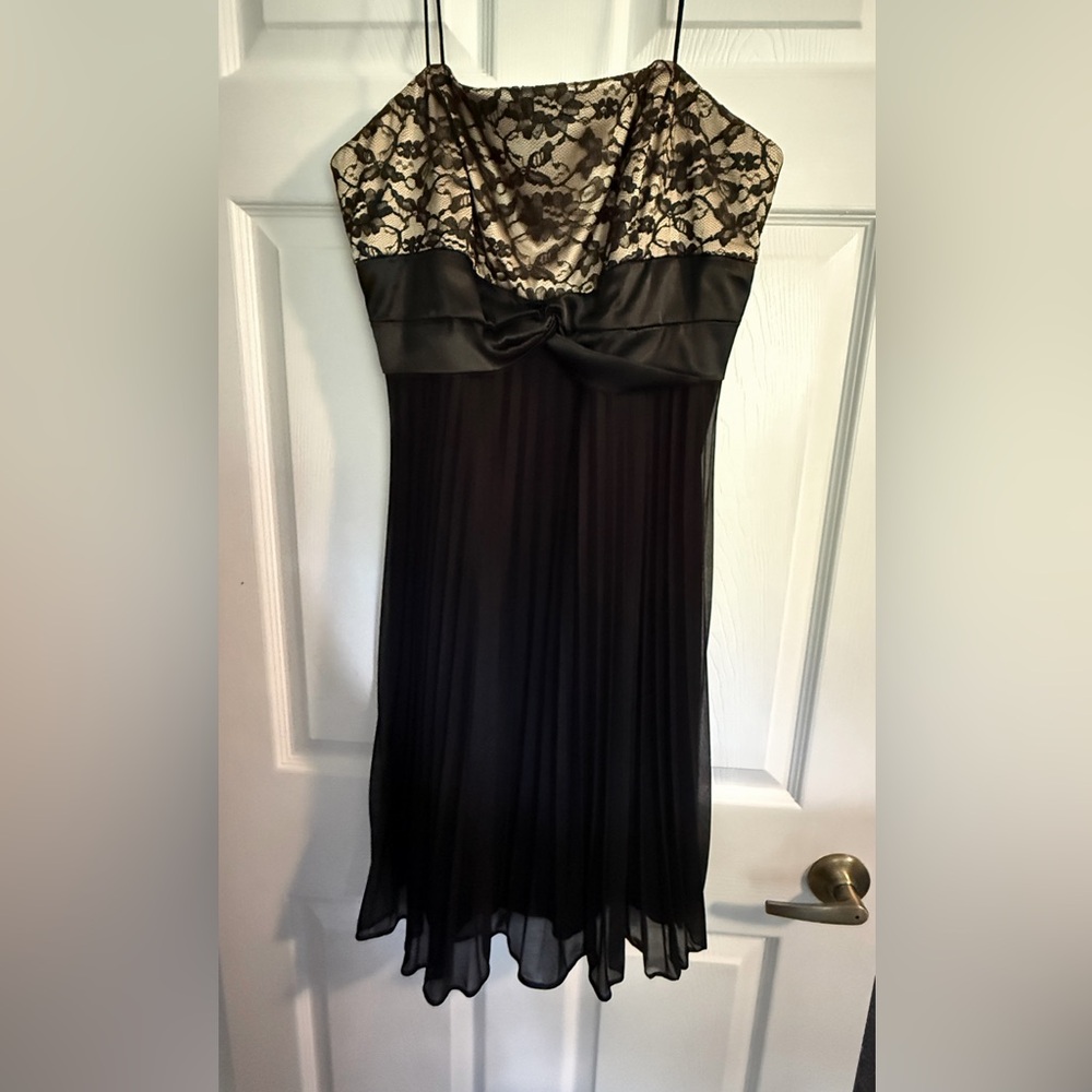 Alex Evenings Black Dress Satin Lace 12